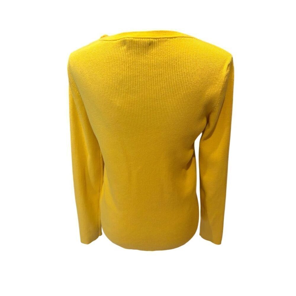 Lauren Ralph Lauren Women's Yellow Ribbed Crewneck Sweater L Gold Buttons - Picture 5 of 10